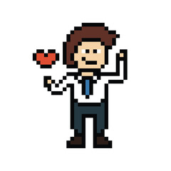 Obraz premium Cartoon cute pixel cartoon 8bit character business man businessman smart work game decoration business 8 bit male career smart character game 8bit png vector.