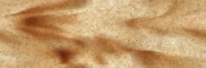 Weathered old coffee colored parchment paper seamless bg with big dark brown spots. Old stained distressed pattern with gradient mesh and grunge texture. Vintage vector illustration