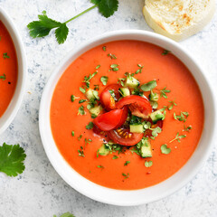 Summer gazpacho soup in bowl