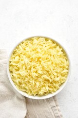 Boiled saffron rice in bowl