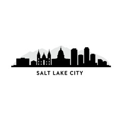 Fototapeta premium Salt Lake City Skyline with Utah, Silhouette, and Mountains.