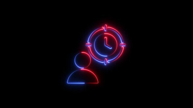 Glowing neon focus time icon isolated on black background. HD Video motion graphic animation