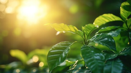 Obraz premium Young coffee seedlings in gentle light, symbolizing growth and natural beginnings.
