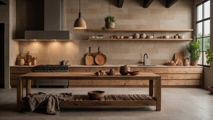 Minimal Kitchen Interior with Warm Earth Tones