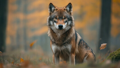 Fototapeta premium Majestic Wolf Standing Among Trees