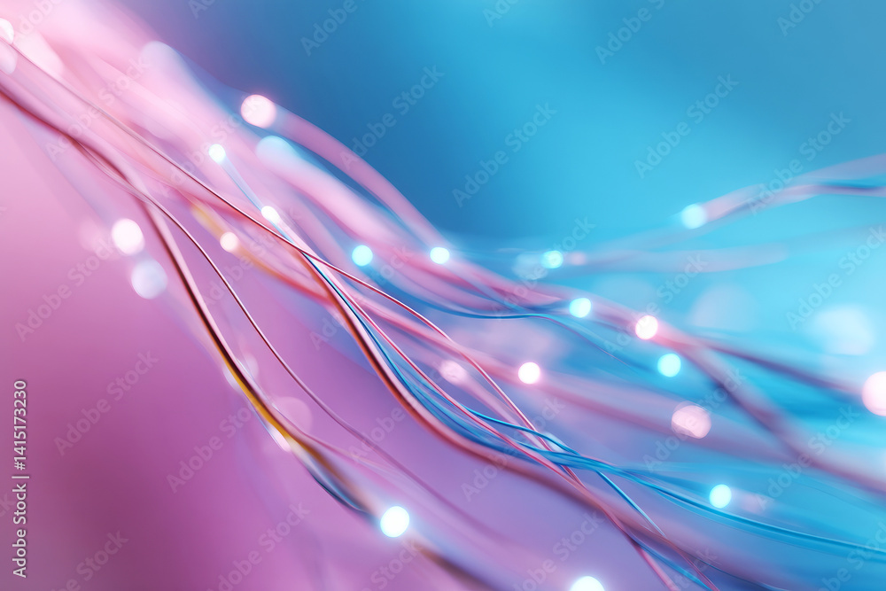 Poster abstract colorful background with glowing lines and bokeh effects in blue and pink tones