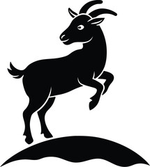 Playful Goat jumping on a hill silhouette 
