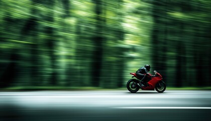 Fototapeta premium Motorbike Tour: Riding With Joy On An Empty Road. Enjoying The Fast Motion Blur Effect On A Motorcycle Journey. Ideal Copyspace.