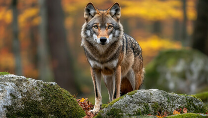 Lone Wolf Walking Through Misty Forest

