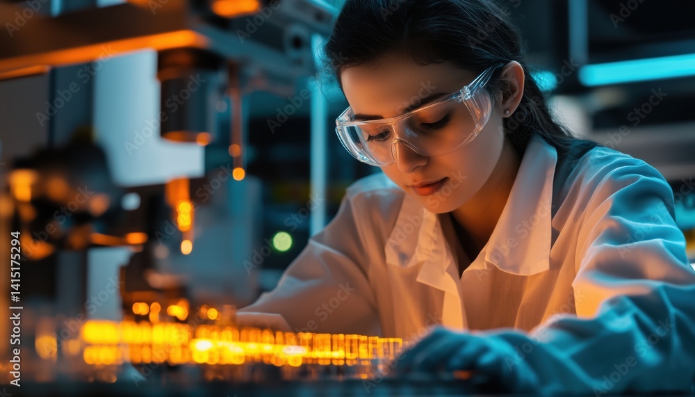 Poster female industrial engineer utilizes automation robot arms in intelligent factory with real time moni
