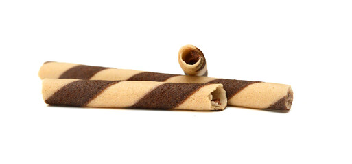 Waffle rolls isolated on white background