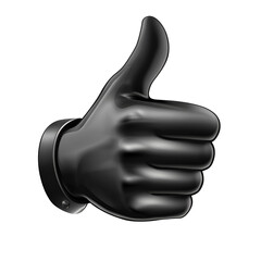 Black Gloved Hand Thumb Up Gesture Symbolizing Approval and Success on Transparent Background