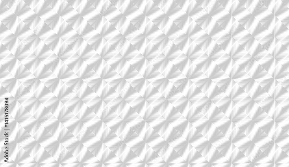 Poster geometric gray diagonal stripes interlocking, forming precise squares against white backdrop, genera