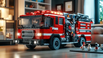Detailed toy fire truck in a cozy home