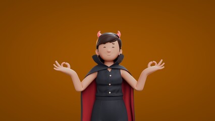 3D Cartoon dracula girls meditation Halloween Celebration