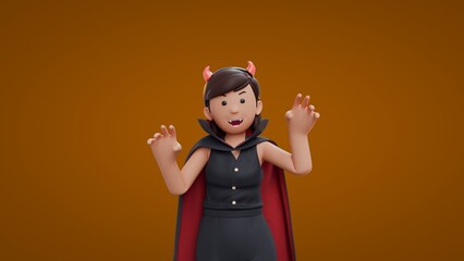 3D Cartoon dracula girls scare Halloween Celebration
