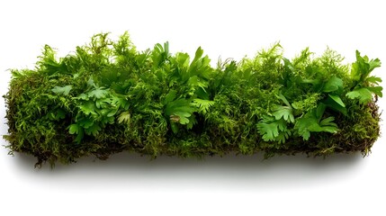 Fototapeta premium Lush green moss and fern arrangement on a log.