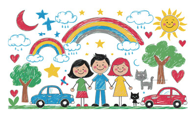 Fototapeta premium Colorful modern vector illustration in a childlike crayon drawing style,, easily editable.