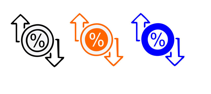 Percent arrow up and down icon. Isolated percentage increase and decrease symbols.