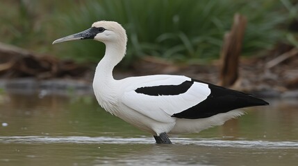 A wading bird with a distinctive black and white plumage