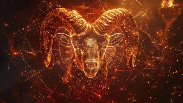 This captivating image features a glowing ram head surrounded by intricate patterns, embodying strength and majesty in a dynamic digital environment. Perfect for creative projects.