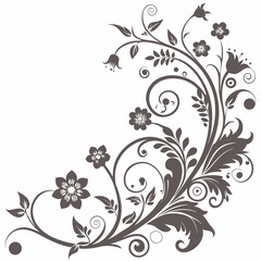  Elegant Floral Corner Design with Intricate Swirls and Multiple Blossom Sizes