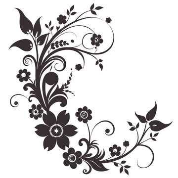  Elegant Floral Corner Design with Intricate Swirls and Multiple Blossom Sizes