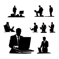 businessmen silhouette icons set 