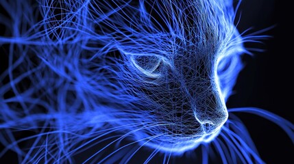 Blue cat, digital art, dark, abstract, design