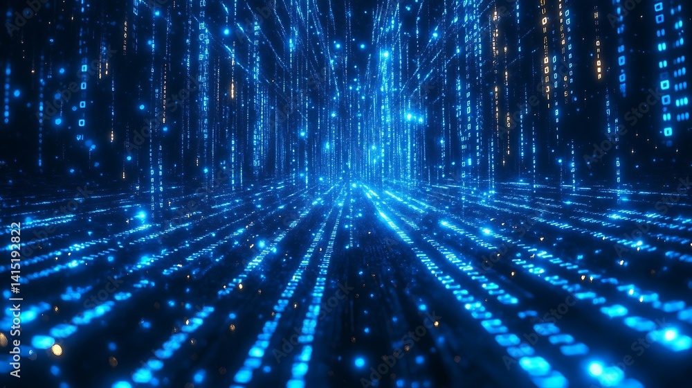 Leinwandbilder futuristic digital data stream, futuristic digital data stream with glowing binary code in blue and 