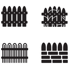 Fence icons set isolated on white background. Garden fence icons set. Outline set of garden fence Vector Black silhouettes icons