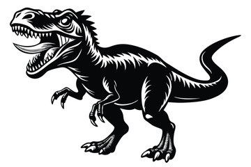 Obraz premium Angry dinosaur, Black and white vector illustration, animal silhouette