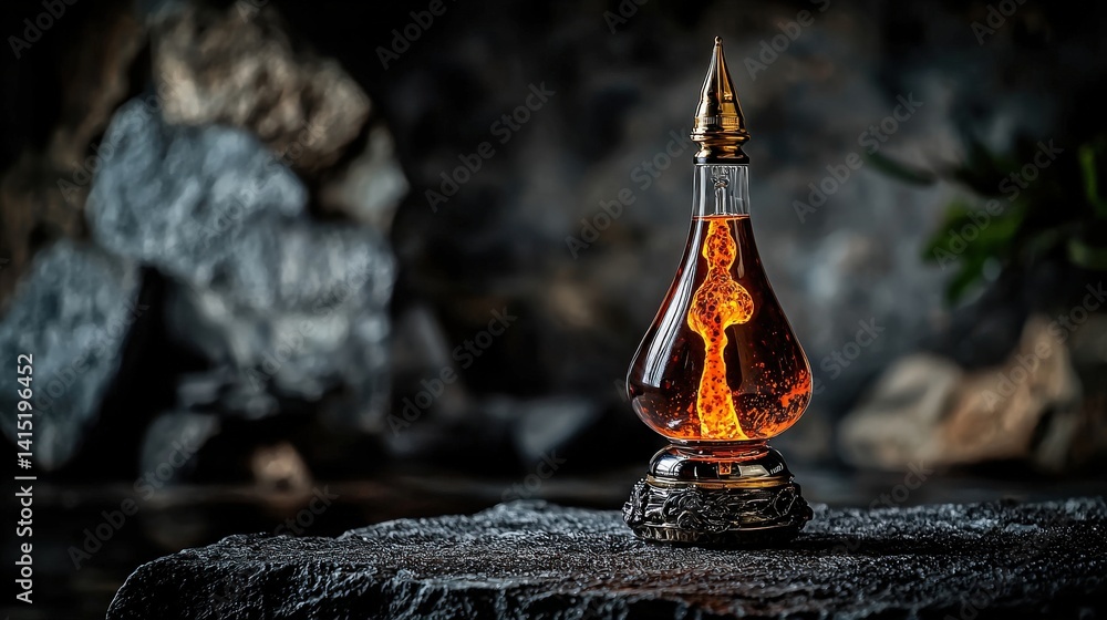 Poster magical potion display enchanting decorative art workshop in mystical dark settings for fans