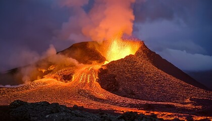 Nature's fury expressed through glowing lava flows.  