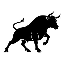 Rising Bull Silhouette - Stock Market Symbol of Financial Strength and Growth PNG Image