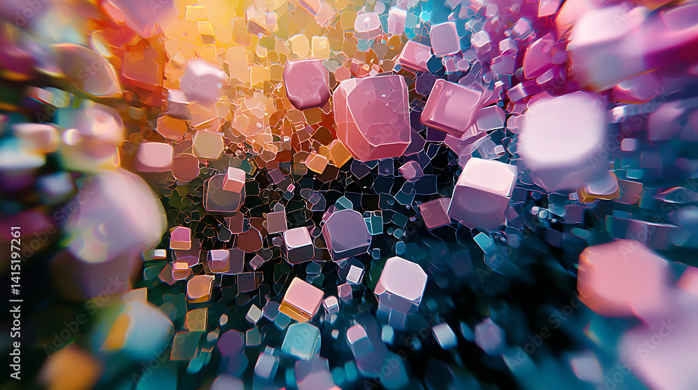Poster a colorful image of many small cubes in various colors