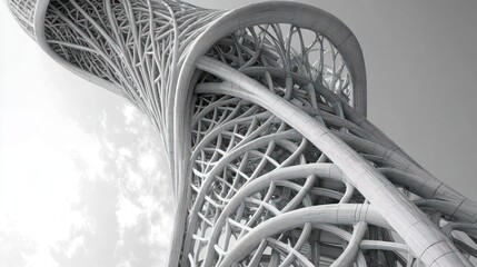 Obraz premium Modern tower design, cloudy sky, architectural rendering