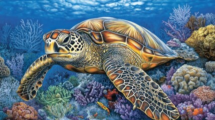 Fototapeta premium Ocean Turtle on Coral Reefs