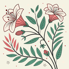 Botanical doodle background art vector set. Flower and leaves abstract shape doodle art design for print, wallpaper, clipart, wall art for home decoration 