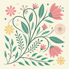 Botanical doodle background art vector set. Flower and leaves abstract shape doodle art design for print, wallpaper, clipart, wall art for home decoration 