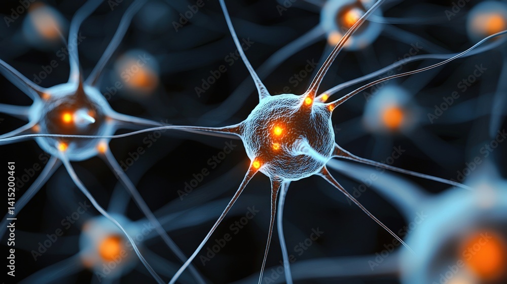 Aufkleber a close-up view of neurons with glowing connections, showcasing the intricate structure of the nervo