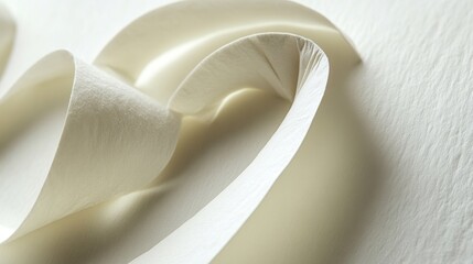 A close-up of elegant, curled white paper on a textured surface.