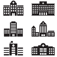 Obraz premium hospital, clinic, hospital building black vector silhouettes