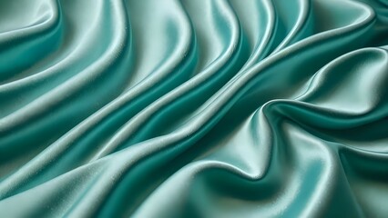 Obraz premium Mint blue satin waves with glowing iridescent tones. Fresh, calm, and luxurious abstract texture.