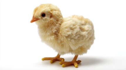 Fototapeta premium Tiny Yellow Chick Standing on White Background