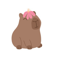Cartoon capybara with flower 