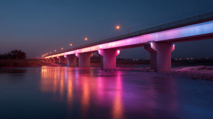 Night bridge illuminated river reflection architecture cityscape scenic travel destination urban view