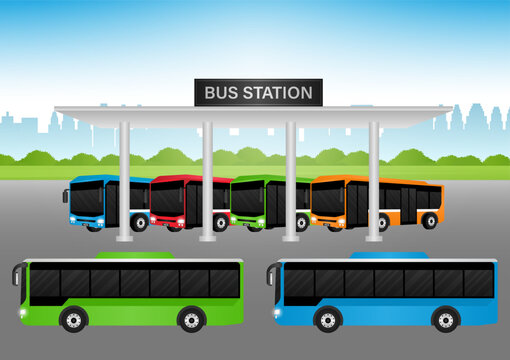 Bus Station. Bus Terminal. Vector Illustration.