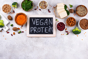 Asortment of plant based vegan protein products
