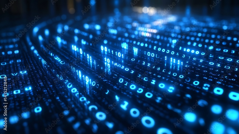 Leinwandbilder futuristic digital data stream, futuristic digital data stream with glowing binary code in blue and 